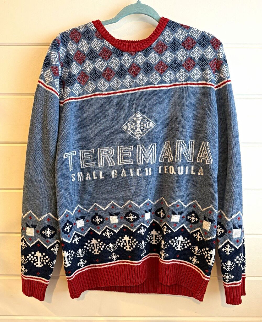 Teremana Tequila Holiday Ugly Christmas Sweater Men's Medium Blue Fair Isle Knit